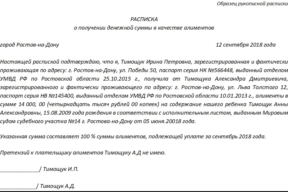 Как правильно написать расписку что не имею претензий образец